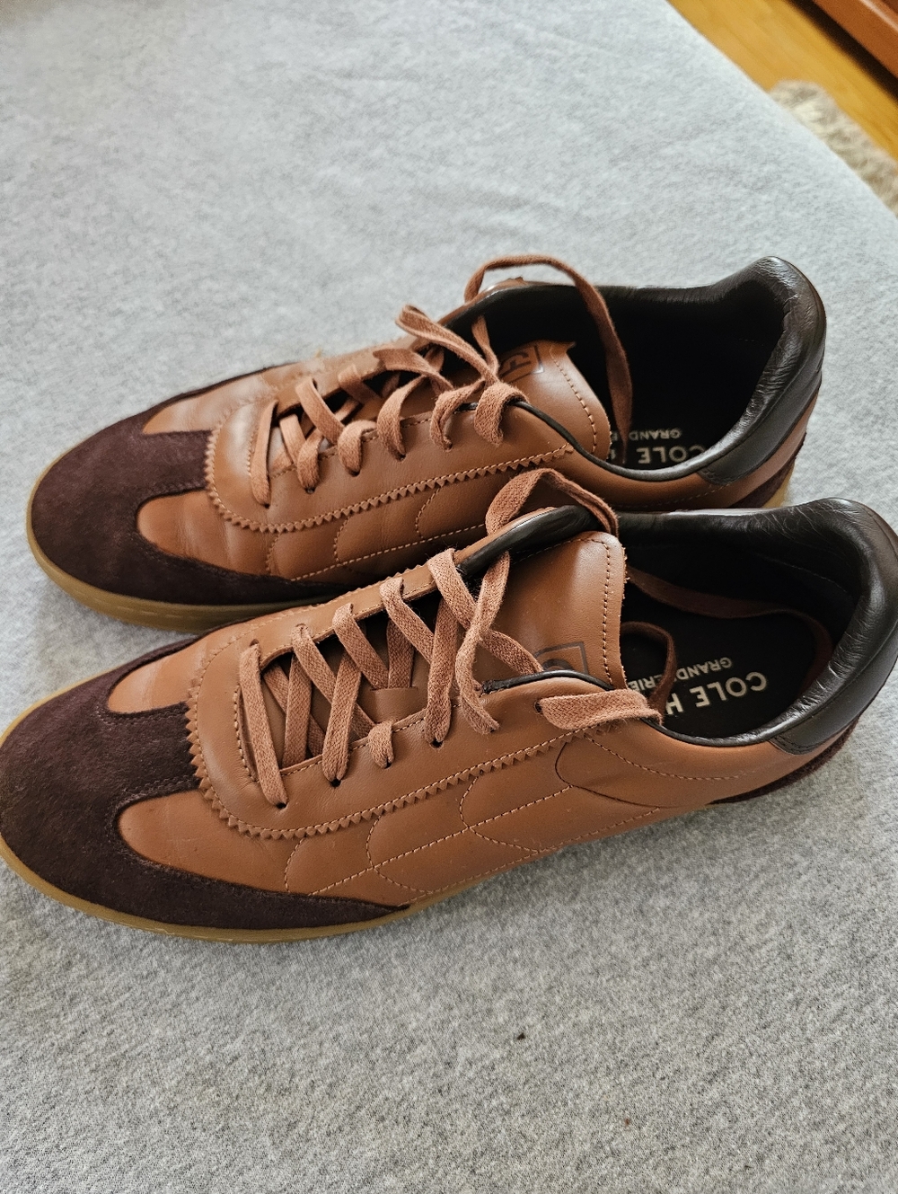 Cole Haan Men’s Tan Leather & Dark Brown Suede Soccer Style Shoes MENS 11
